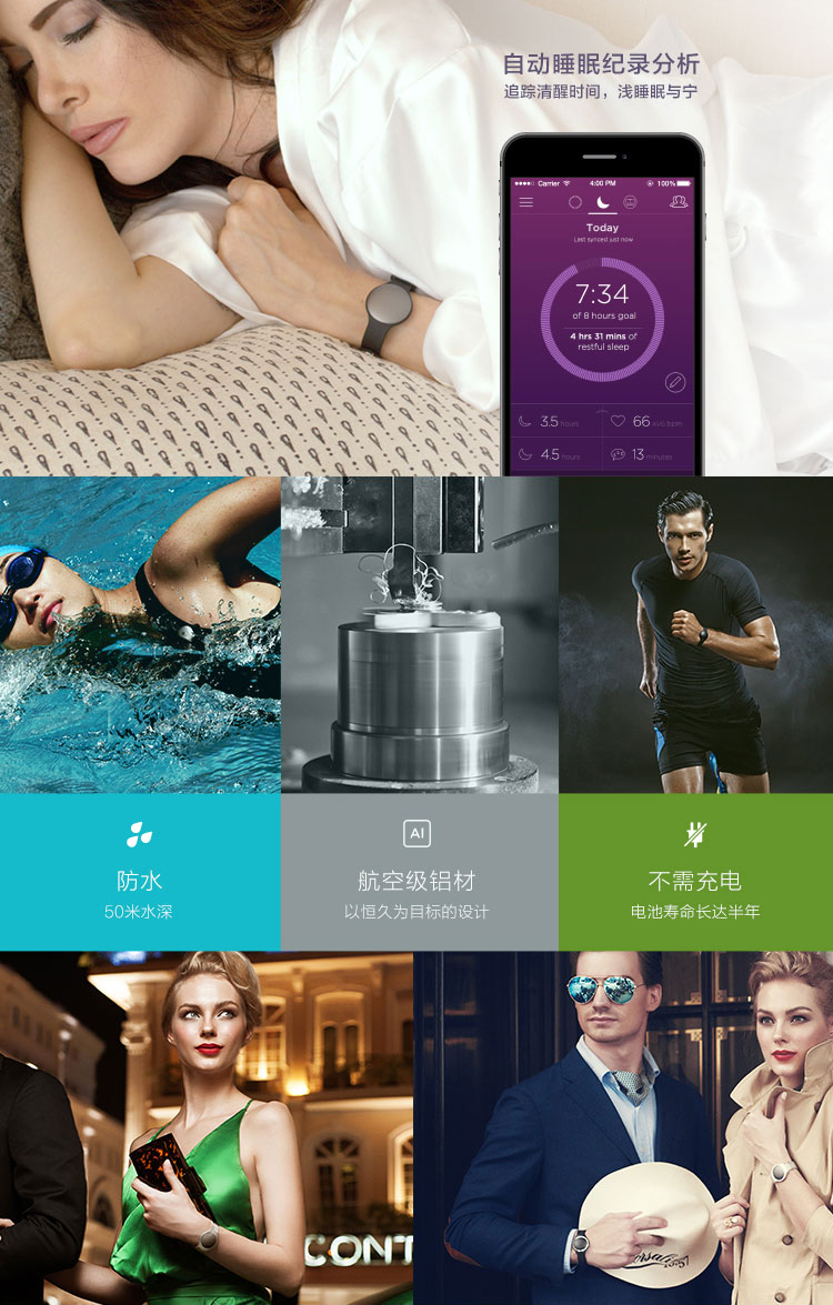 Misfit Shine 智能手環(huán) 無(wú)需充電 航空鋁合金防水運(yùn)動(dòng)睡眠藍(lán)牙手表記步器 黑色
