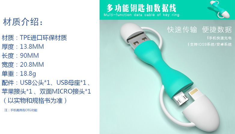 多功能鑰匙扣數據線（配禮盒）