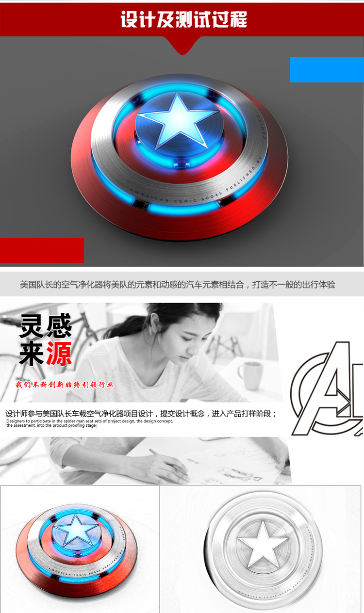 迪士尼卡通漫威英雄美國(guó)隊(duì)長(zhǎng)盾牌車(chē)載空氣凈化器 上海禮物