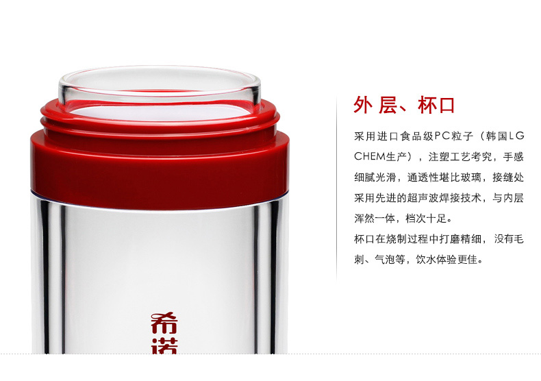 希諾玻璃杯、便攜男女士茶杯雙層隔熱水杯子XN-6250