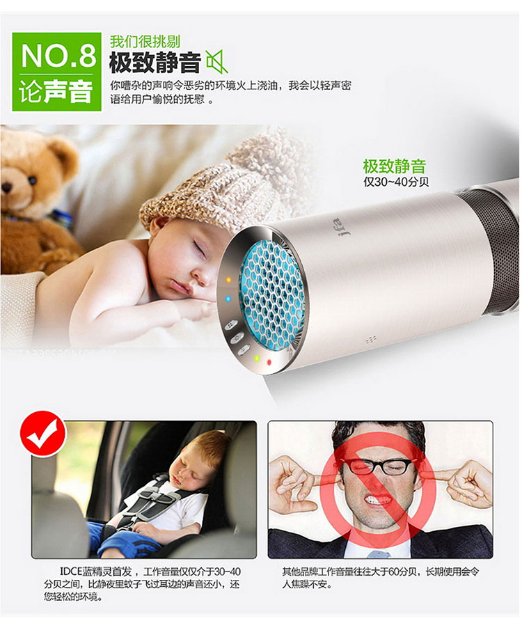 JFA智能車載空氣凈化器PM2.5 杯式汽車氧吧 負離子除甲醛煙霧異味